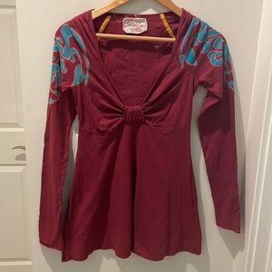 24.:Gypsy 05 tunic burgundy deep V-neck size Small